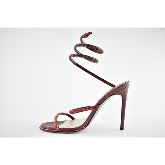 Rene Caovilla Cleo Bordeaux Red Strass Strappy Ankle Wrap Sandal Heel Pump 36.5 - Picture 9 of 12